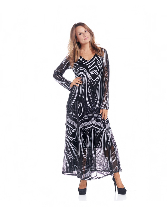 BEADED VOGUE LONG SLEEVE TUNIC TOP